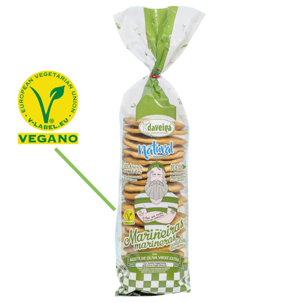 Ejemplo de logo vegano en paquete de Galletas Marineras